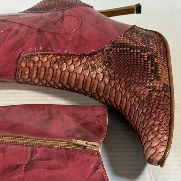 LADIES SIZE 10 - RED PYTHON BOOTS - Picture 7 of 16